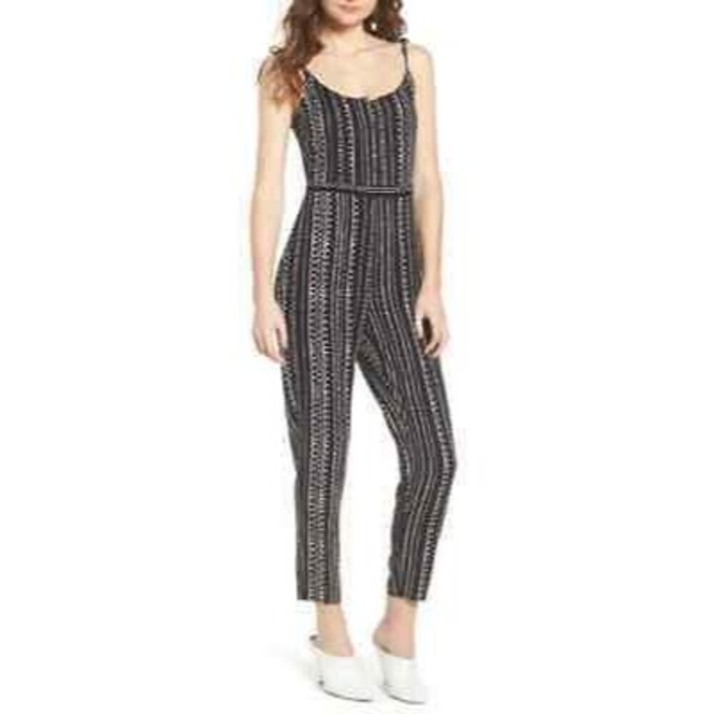 Cupcakes and Cashmere Callia Jumpsuit Size XS Striped Dots Black White EUC B69